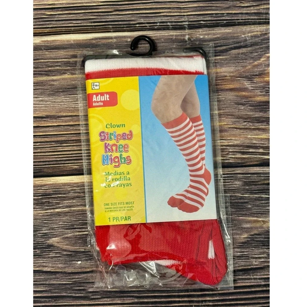 Clown Knee High Socks Adult One Size Red White Striped Costume Accessory New